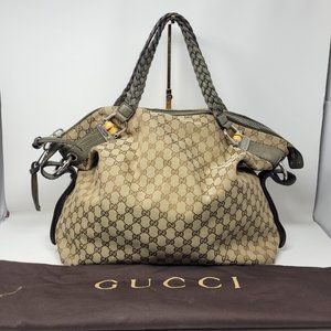 GUCCI Monogram Bamboo Tassel Shoulder Bag